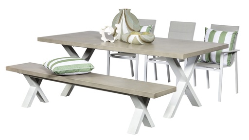 Element 2.2m GRC Table, Bench & 3 Lagoon Chairs White
