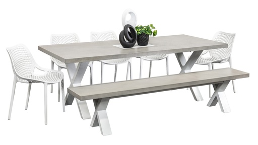 Element 2.2m Table, Bench & 5 Isla Chairs White