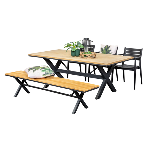 Tribeca 2m Table, Bench & 3 Lyon Chairs Black