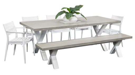 Element 2.2m Table, Bench & 5 Lyon Chairs White