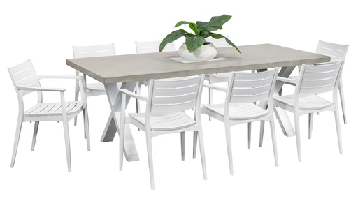 Element 2.2m Table & 8 Lyon Chairs White
