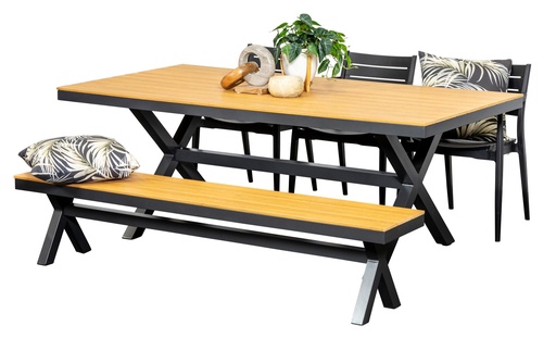Coast 2m Table, Bench & 3 Lyon Chairs Black