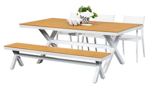 Coast 2m Table, Bench & 3 Lyon Chairs White