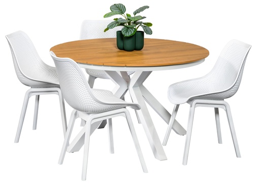 Coast 1.2m Round Table & 4 Bronte Chairs White