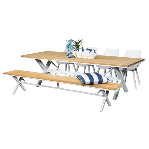 Tribeca 2.6m Table, Bench & 4 Bronte Chairs White 