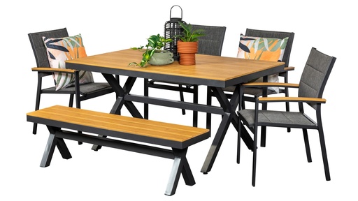 Coast 1.5m Table, Bench & 4 Coast Chairs Black