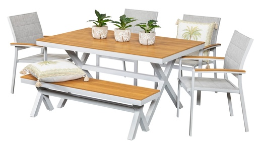 Coast 1.5m Table, Bench & 4 Coast Chairs White