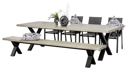 Element 2.8m GRC Table, Bench & 4 Lagoon Chairs Black 