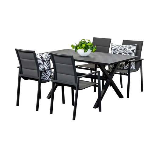 Samui 1.5m Table & 4 Lagoon Chairs Black