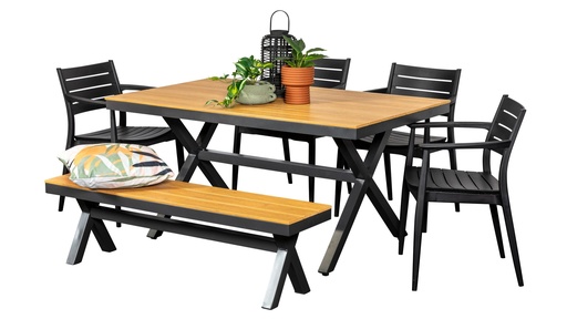 Coast 1.5m Table, Bench & 4 Lyon Chairs Black