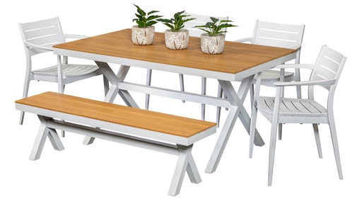 Coast 1.5m Table, Bench & 4 Lyon Chairs White