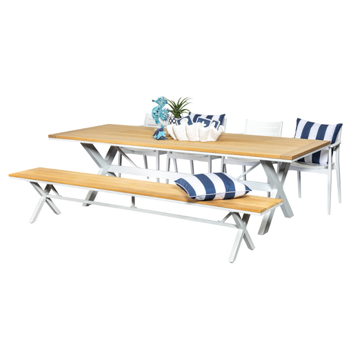 Tribeca 2.6m Table, Bench & 4 Lyon Chairs White