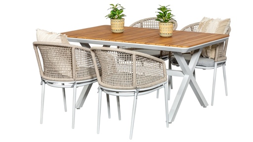 Maldives 1.5m Table & 4 Sundown Beige Chairs White/ Beige