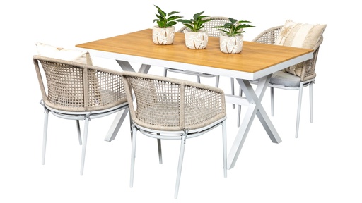 Coast 1.5m Table & 4 Sundown Chairs White/ Beige 