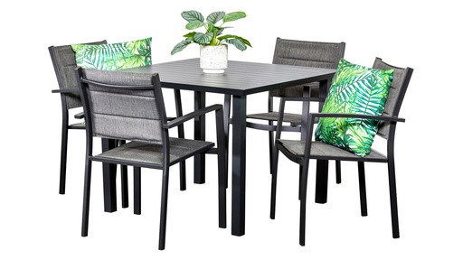 Samui 1m Square Table & 4 Lagoon Chairs Black