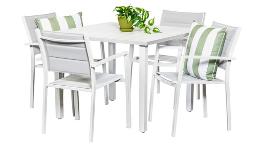 Samui 1m Square Table & 4 Lagoon Chairs White