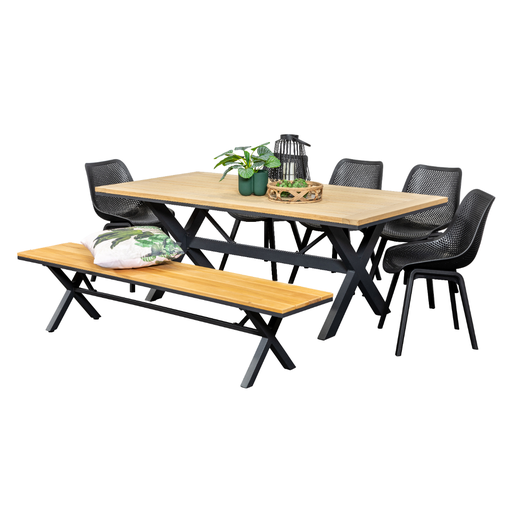 Tribeca 2m Table, Bench & 5 Bronte Chairs Black 