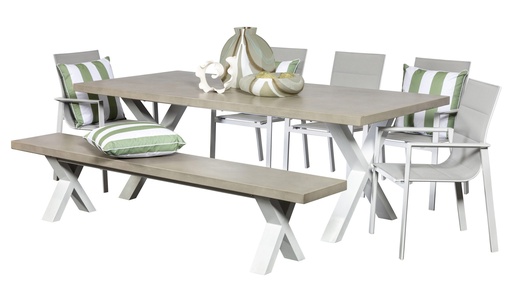 Element 2.2m GRC Table, Bench & 5 Lagoon Chairs White