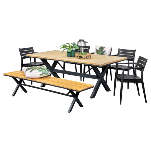 Tribeca 2m Table, Bench & 5 Lyon Chairs Black