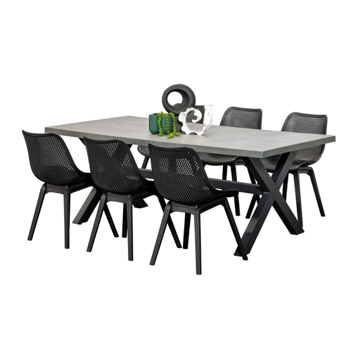 Noosa 2m Table & 6 Bronte Chairs Black