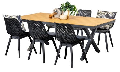 Coast 2m Table & 6 Bronte Chairs Black