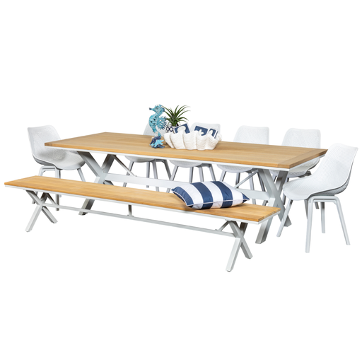 Tribeca 2.6m Table, Bench & 6 Bronte Chairs White