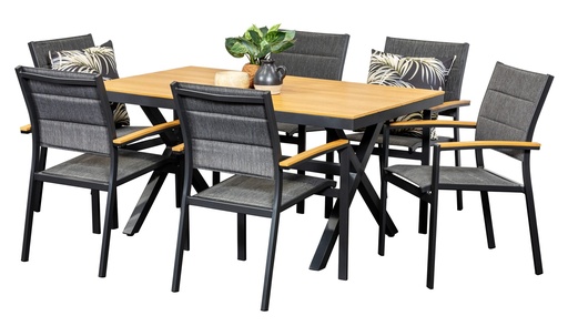 Coast 1.5m Table & 6 Coast Chairs Black