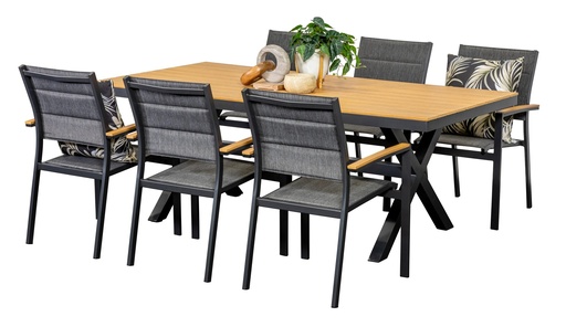Coast 2m Table & 6 Coast Chairs Black
