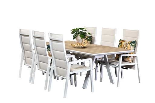 Allure 2.3m Table & 6 Crown Recliners White