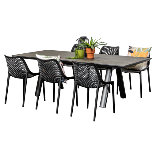 Allure 2.3m Table & 6 Isla Chairs Black