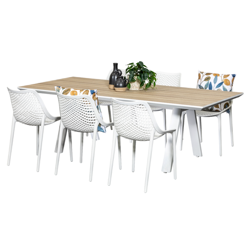 Allure 2.3m Table & 6 Isla Chairs White
