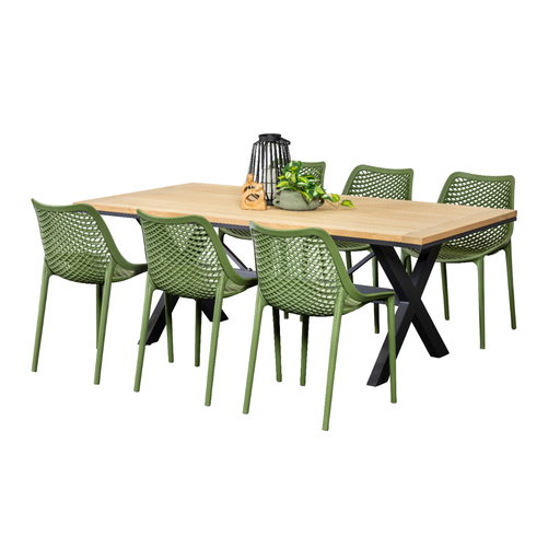 Tribeca 2m Table & 6 Isla Chairs Black/Grass