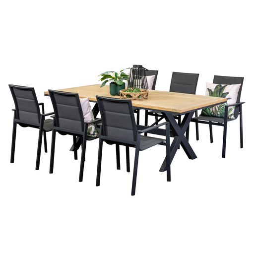 Tribeca 2m Table & 6 Lagoon Chairs Black