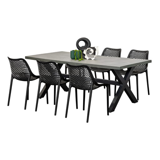 Noosa 2m Table & 6 Isla Chairs Black