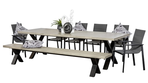 Element GRC 2.8m Table, Bench & 6 Lagoon Chairs Black 
