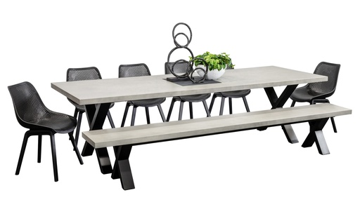 Element 2.8m Table, Bench & 6 Bronte Chairs Black