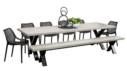 Element 2.8m Table, Bench & 6 Isla Chairs Black