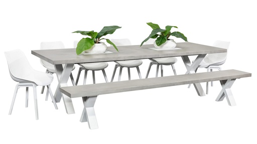 Element 2.8m Table, Bench & 6 Bronte Chairs White