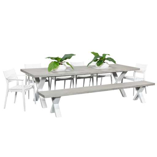 Element 2.8m Table, Bench & 6 Lyon Chairs White