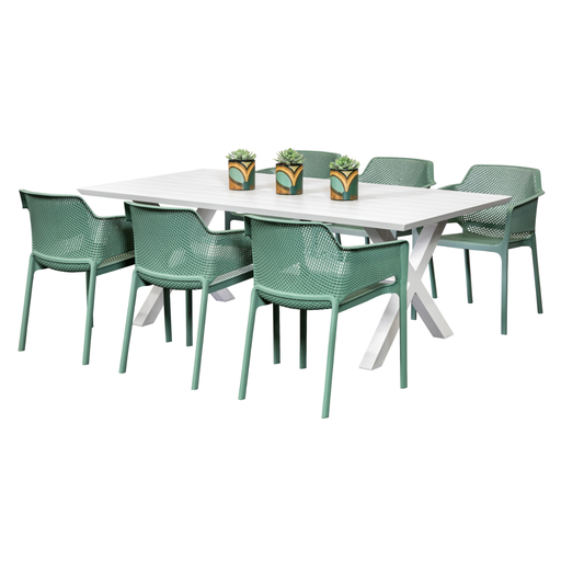 Samui 2m Table & 6 Paris Chairs White/Mint