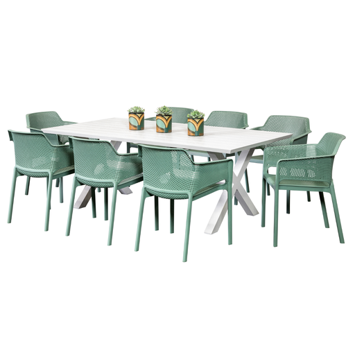 Samui 2m Table & 8 Paris Chairs White/Mint