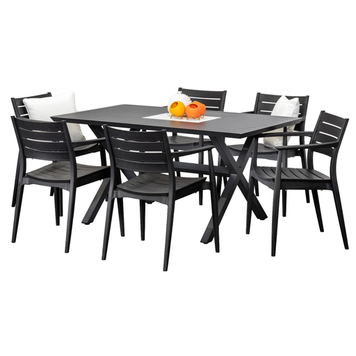 Samui 1.5m Table & 6 Lyon Chairs Black