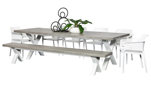 Element 2.8m Table, Bench & 6 Paris Chairs White