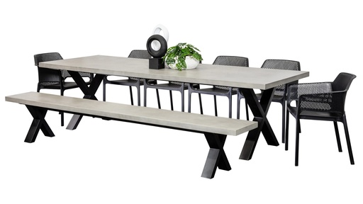 Element 2.8m Table, Bench & 6 Paris Chairs Black