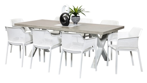 Element 2.2m Table & 8 Paris Chairs White