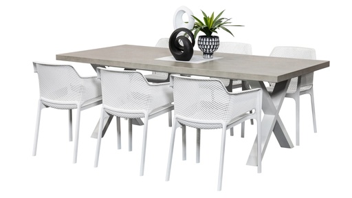 Element 2.2m Table & 6 Paris Chairs White