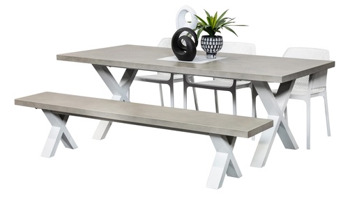 Element 2.2m Table, Bench & 3 Paris Chairs White