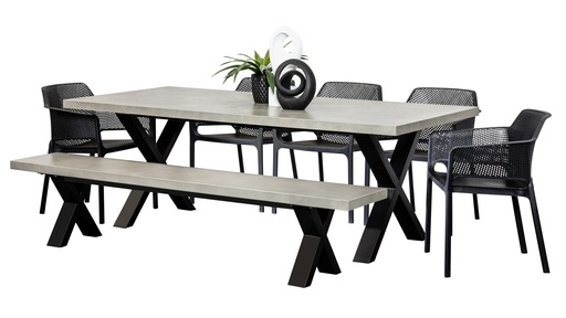 Element 2.2m Table, Bench & 5 Paris Chairs Black
