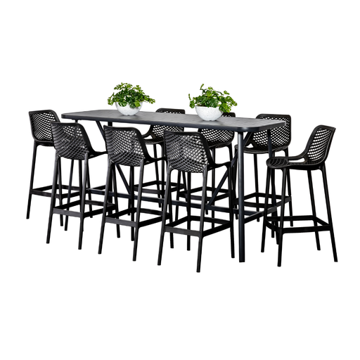 Albi 2m Bar Table & 8 Isla Stools Black