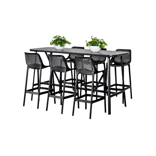 Albi 2m Bar Table & 6 Isla Stools Black